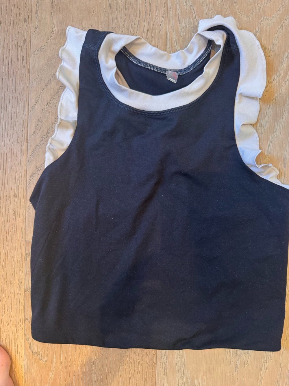 Free People Black Tank Top with White Ruffle Trim
